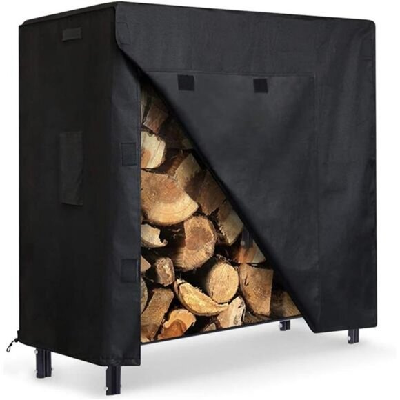 Firewood Log Rack Cover, 4 Feet 600D Oxford Heavy Duty , 48" x 24" x 42"  Black - Picture 7 of 7